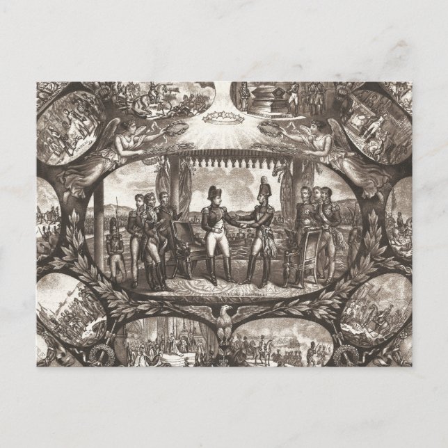 Napoleon Bonaparte och tsar Alexander I i Tilsit Vykort (Framsida)