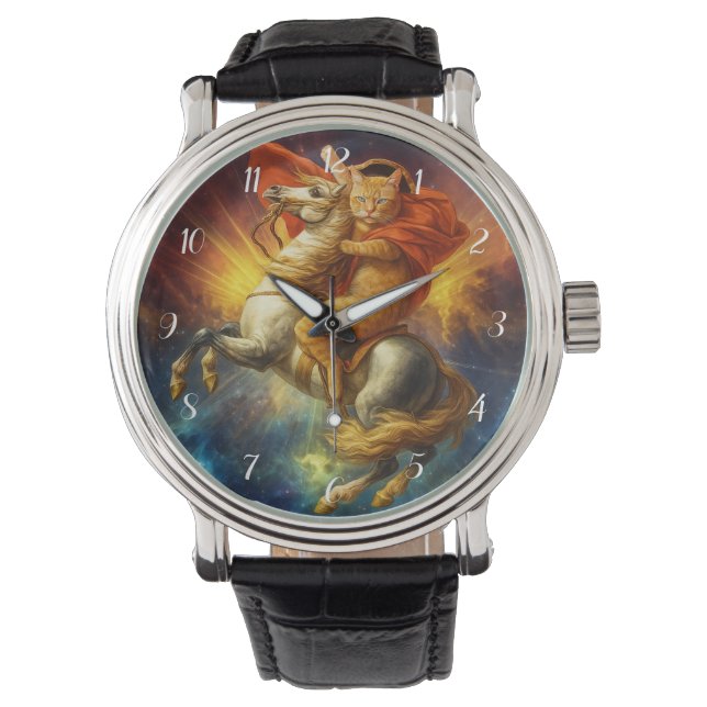 Napoleon Cat Riding Horse Through Galaxy           Armbandsur (Framsida)