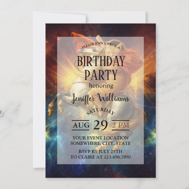 Napoleon Cat Riding Horse Through Galaxy           Inbjudningar (Framsida)