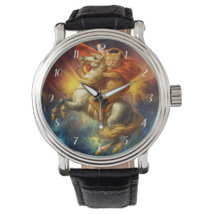 Napoleon Katt Ridande Häst Genom Galaxen Armbandsur