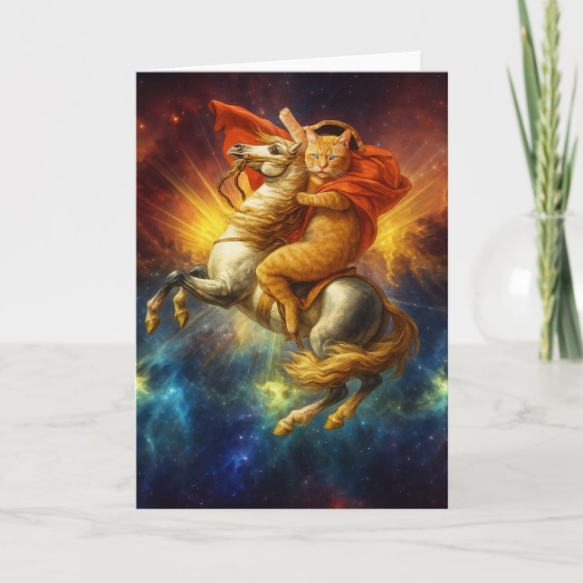 Napoleon Katt Ridande Häst Genom Galaxen Kort (Framsida)