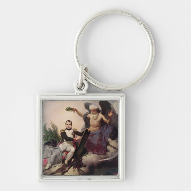 Napoleon krönade vid Time, för 1833 Fyrkantig Silverfärgad Nyckelring (Framsidan)