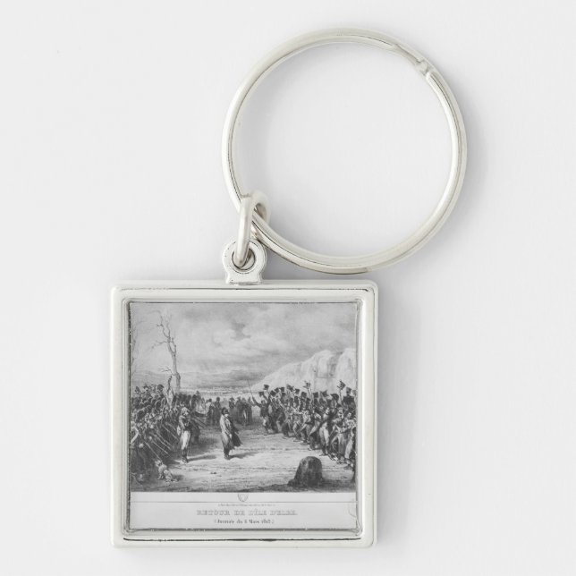 Napoleon mig som går tillbaka från Elba Fyrkantig Silverfärgad Nyckelring (Framsidan)
