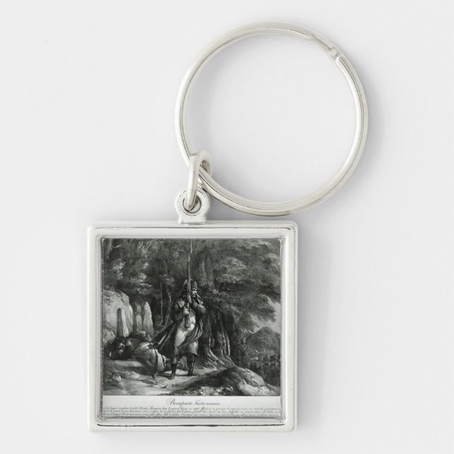 Napoleon på vaktpostarbetsuppgift fyrkantig silverfärgad nyckelring (Framsidan)