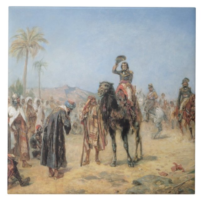Napoleon som ankommer på en egyptieroas (olja kan kakelplatta (Framsidan)