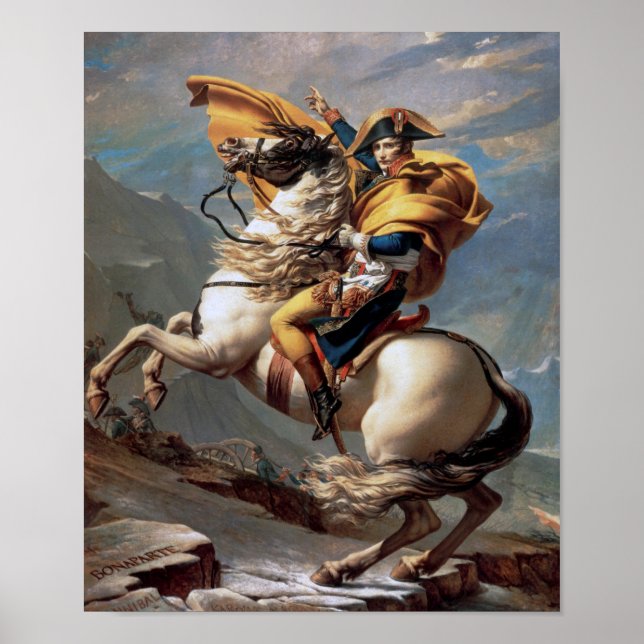 Napoleon som korsar Alpernorna, Jacques-Louis Davi Poster (Framsidan)