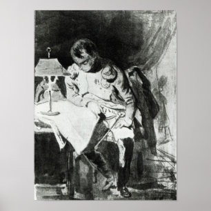 Napoleon studerade sin kartor med lamplampor, c.18 poster