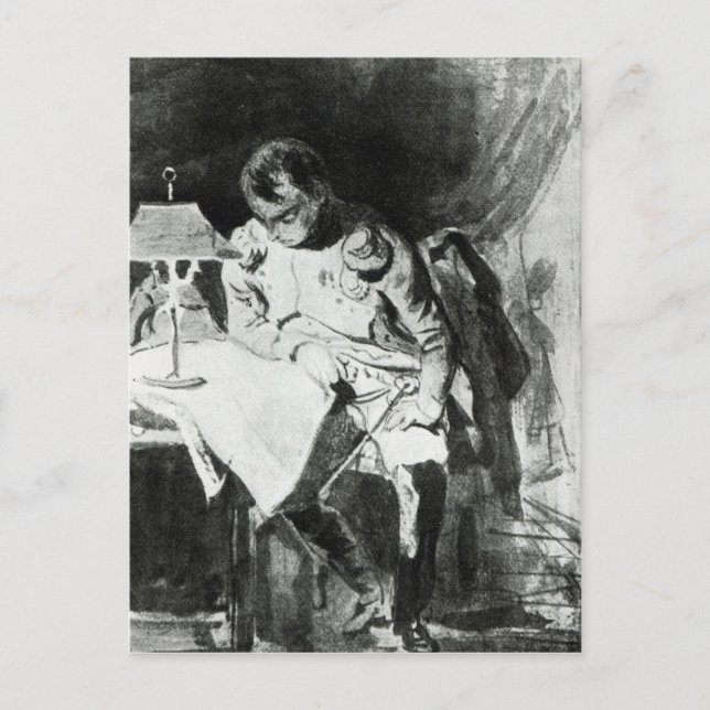 Napoleon studerade sin kartor med lamplampor, c.18 vykort (Framsida)