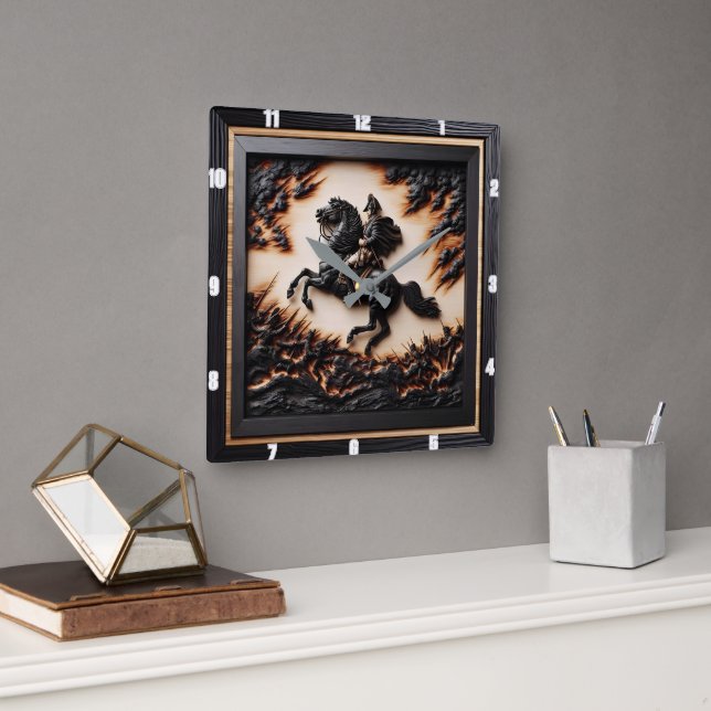 Napoleonic Cavalry Charger Sprinting Fyrkantig Klocka (Kontor)