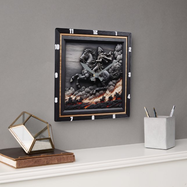 Napoleonic Cavalry Horse Rushing Fyrkantig Klocka (Kontor)