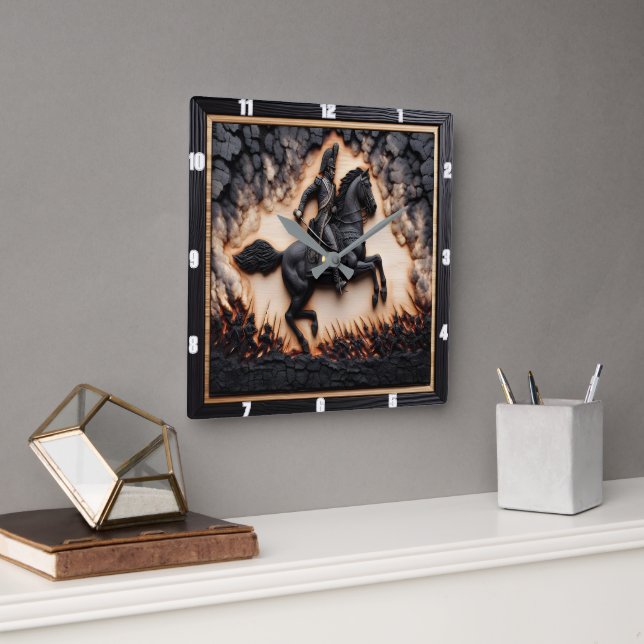 Napoleonic Cavalry Stallion Charging Fyrkantig Klocka (Kontor)