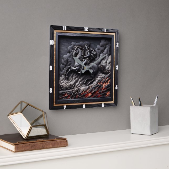 Napoleonic Cavalry Steed Tävla Fyrkantig Klocka (Kontor)