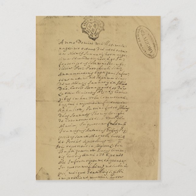 Napoleons födelseattest, 1769 vykort (Framsida)