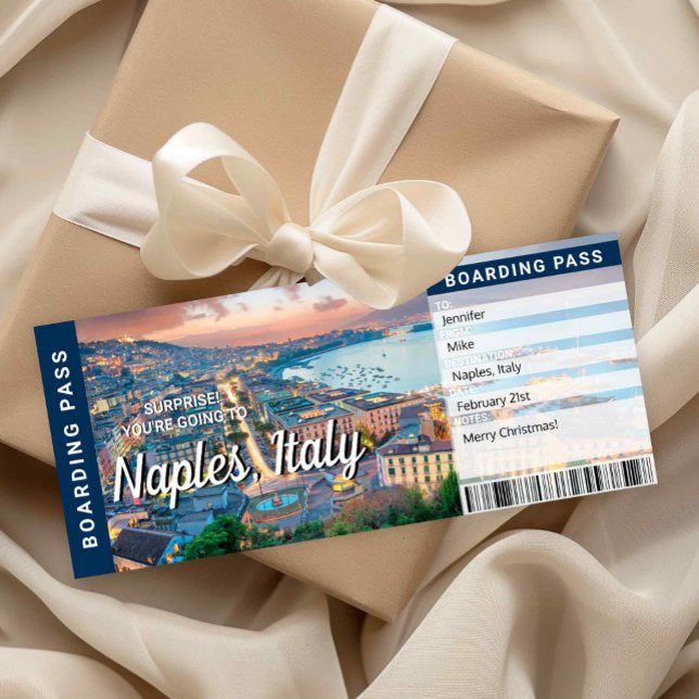 Napoli Italien Tripp Överraskning Ombordstigningsk Inbjudningar (Naples Italy Trip Surprise Boarding Pass Card)