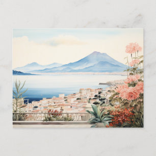 Napoli Serenity: Digital Watercolor Art Prints Vykort
