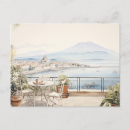 Napoli Serenity: Digital Watercolor Art Prints Vykort