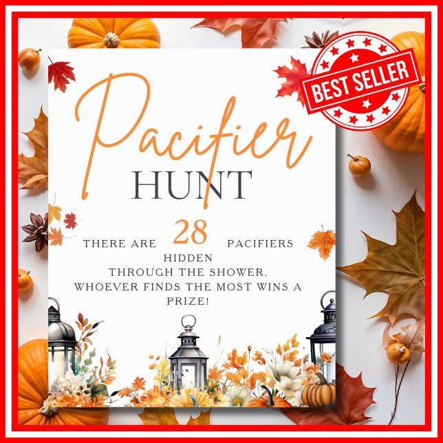 NAPPAR HUNT A Little Pumpkin Baby Shower Game Poster (PACIFIER HUNT A Little Pumpkin is on the Way Fall Autumn Baby Shower Game Poster)