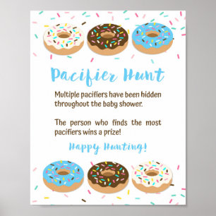 Nappar Hunt Baby Shower Game Sign Blue Donuts Poster