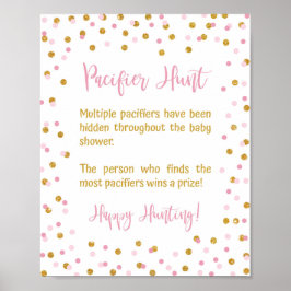 Nappar Hunt Baby Shower Game Sign Rosa & Guld Poster