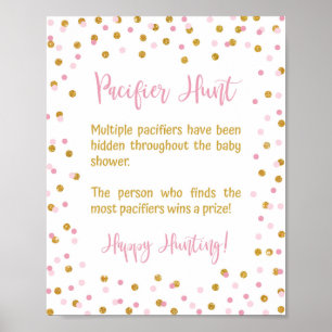 Nappar Hunt Baby Shower Game Sign Rosa & Guld Poster