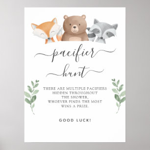 Nappar Hunt Baby Shower Game Woodland Animals Poster