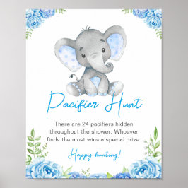 Nappar Hunt Blue Boy Elephant Baby Shower Peanut Poster