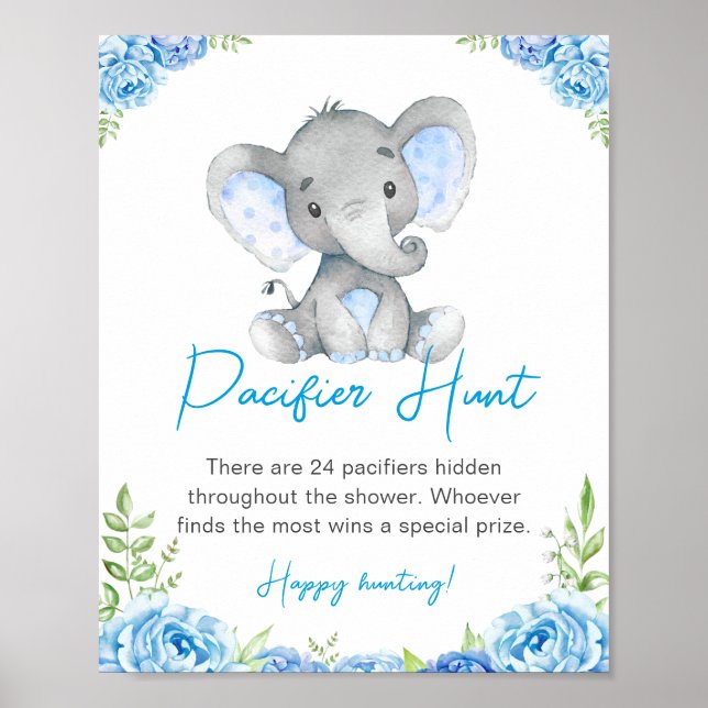 Nappar Hunt Blue Boy Elephant Baby Shower Peanut Poster (Framsidan)