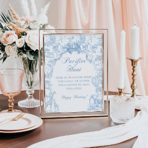 Nappar Hunt Blue Toile Safari Animal Baby Shower Poster