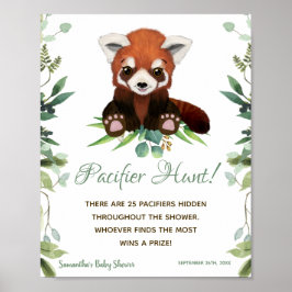 Nappar Hunt Game Baby Shower Sign Red Panda Bear Poster