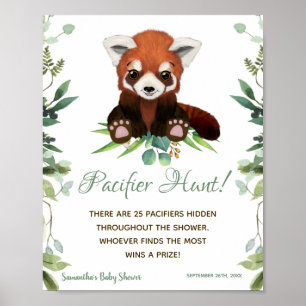 Nappar Hunt Game Baby Shower Sign Red Panda Bear Poster