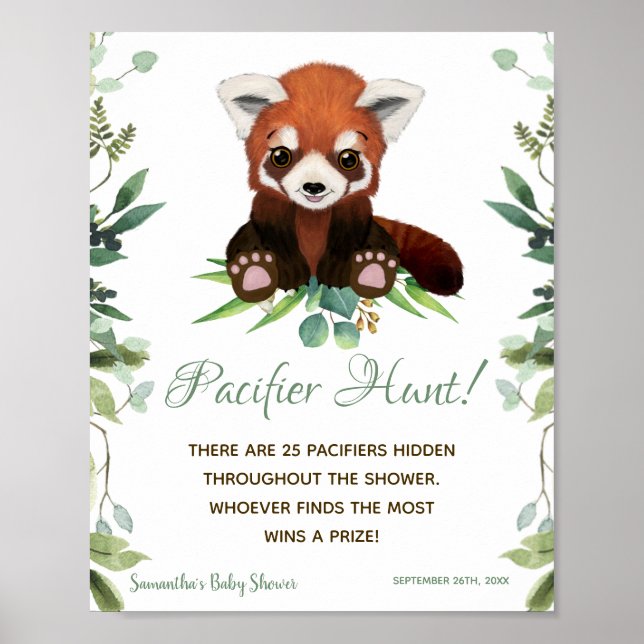 Nappar Hunt Game Baby Shower Sign Red Panda Bear Poster (Framsidan)
