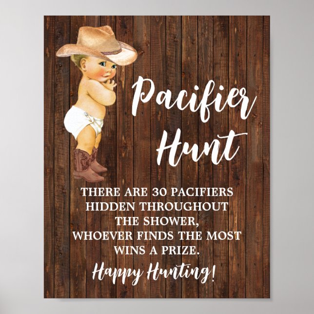 Nappar Hunt Game Little Cowboy Baby Shower Sign Poster (Framsidan)