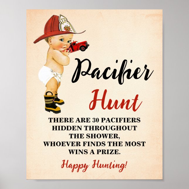 Nappar Hunt Game Little Firefighter Baby Shower Poster (Framsidan)