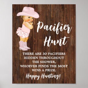 Nappar Hunt Game Rosa Cowgirl Baby Shower Sign Poster