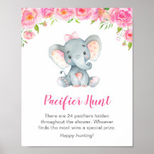 Nappar Hunt Game Sign Elephant Baby Shower Girl