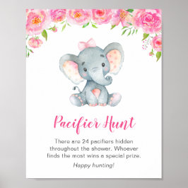 Nappar Hunt Game Sign Elephant Baby Shower Girl Poster