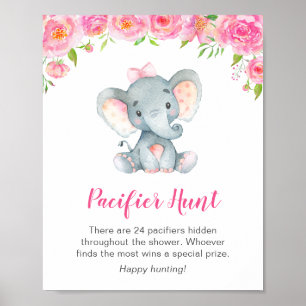 Nappar Hunt Game Sign Elephant Baby Shower Girl Poster