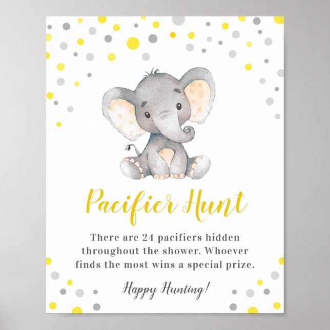 Nappar Hunt-Gulten Dot Elephant Baby Shower Poster (Framsidan)