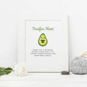 Nappar Hunt Kawaii Avocado Baby Shower Poster