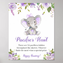 Nappar Hunt Lavender Girl Elephant Baby Shower Poster