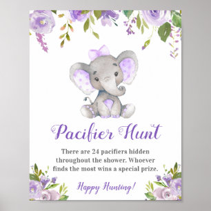 Nappar Hunt Lavender Girl Elephant Baby Shower Poster