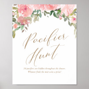 Nappar Hunt Rosa Blommigt Baby Shower Poster  