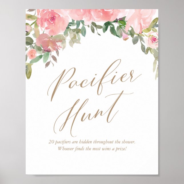 Nappar Hunt Rosa Blommigt Baby Shower Poster   (Framsidan)