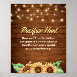 Nappar Hunt Rustic Solros Gult Baby Shower Poster