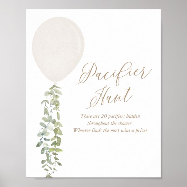 Nappar Hunt White Balloon Boy Shower Poster (Framsidan)