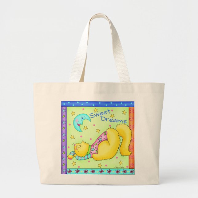 Napping Cat Sweet Dreams Diaper Bag Tote Jumbo Tygkasse (Framsidan)