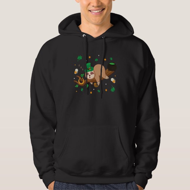 Napping Cute Mammal Holiday Sloth St. Patrick's Da Hoodie (Framsida)