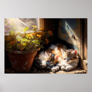Napping kattungar i trädgårdsstallet poster