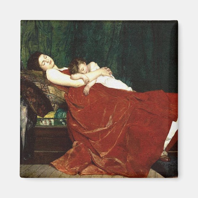 Napping Mor och Child Retro look Magnet (Framsidan)