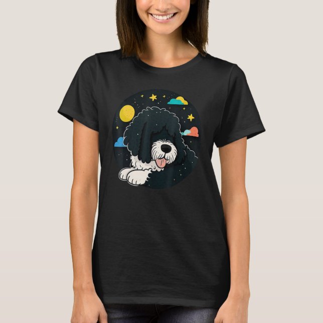 Napping Portie Dog pajama on Portuguese Water Dog  T Shirt (Framsida)